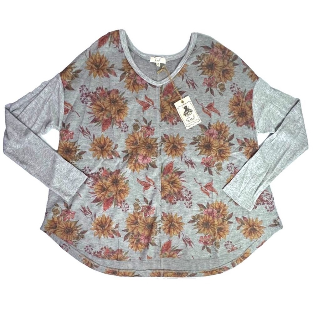 easel Floral Long Sleeve waffle thermal floral Pullover L
